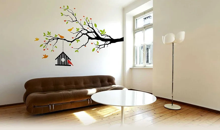 Rawpockets Decal Heart-in Flower Tree with Bird Cage Wall Sticker
