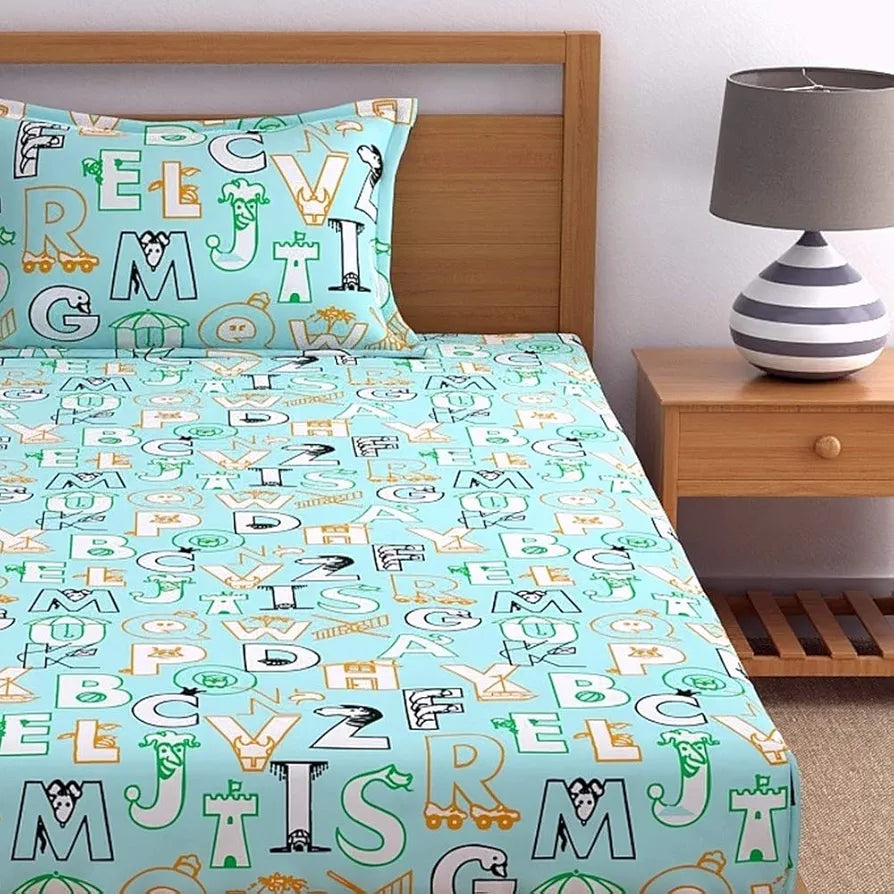 Dreamscape Cotton Bedsheets For Kids Single Bed Cotton 144Tc Abstract Blue Kids Single Bedsheet With Pillow Cover 144 tc Peach1