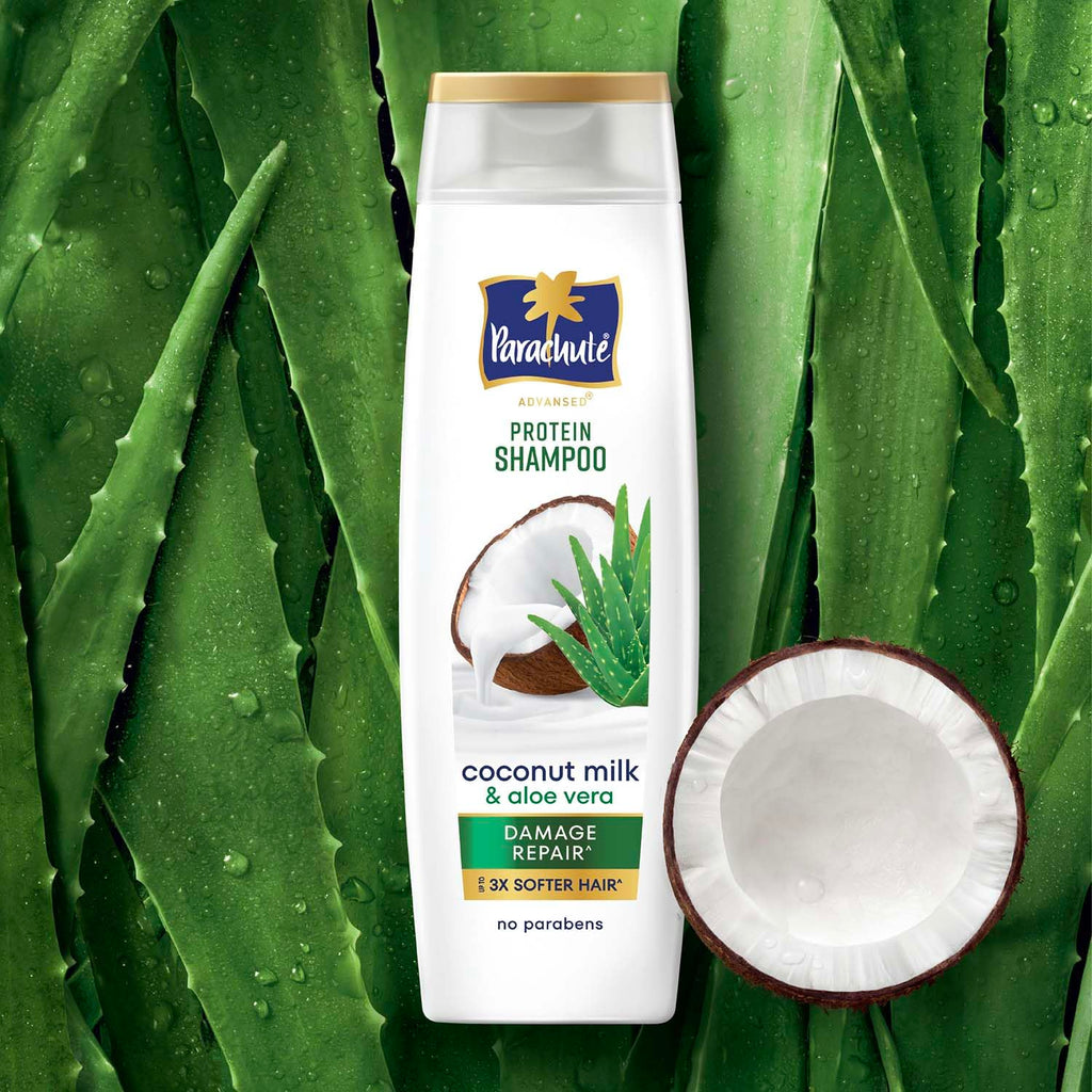 Parachute Advansed Protein Shampoo | with Coconut Milk and Aloe Vera | For up to 100% Damage Repair & up to 3X Softer Hair | Protein Lock Technology | Paraben-Free | For Men & Women | 340ml