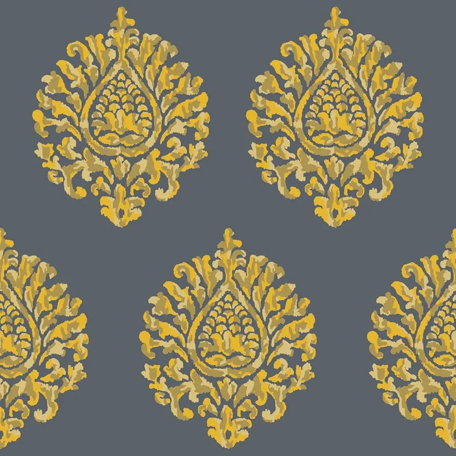 Trance Home Linen 200TC 100% Cotton Printed Zippered Duvet Cover/Blanket Cover/Quilt Cover Queen Size with 2 Pillow Covers Colour Damask Mustard Yellow