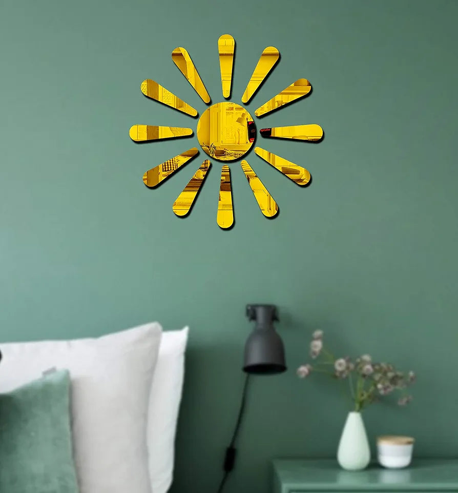 Bikri Kendra Sun Golden Model-9 Mirror Stickers for Wall, Acrylic Mirror Wall Decor Sticker