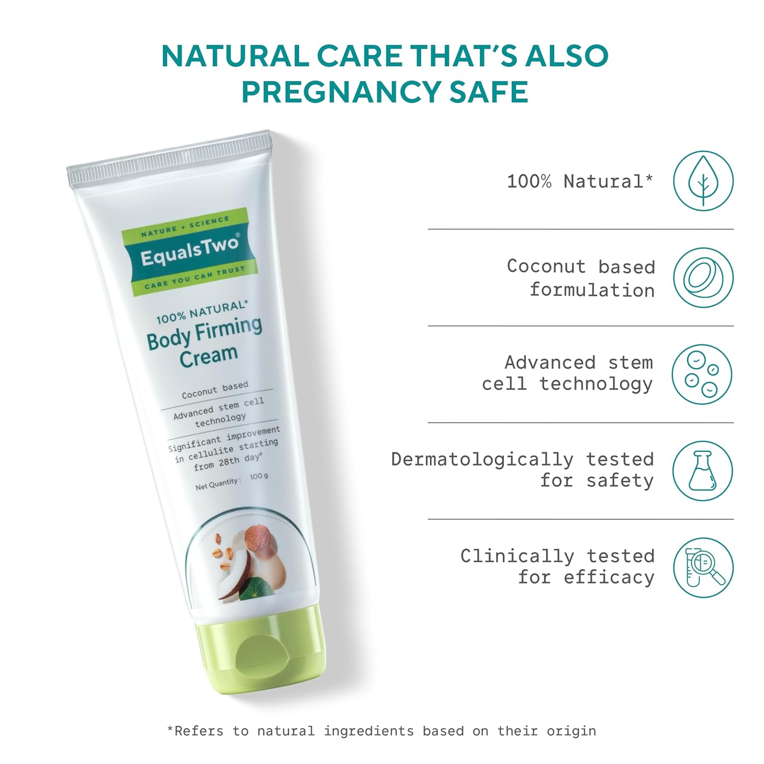 EQUALSTWO by Zydus Body Firming Cream, Anti-Cellulite Cream for Skin Tightening & Elasticity, Enriched with Vitamin C, Shea Butter, Logan Fruit, & Lotus Flower Extract, PH 5.5, Dermatologically Tested, 100ml (Pack 1)