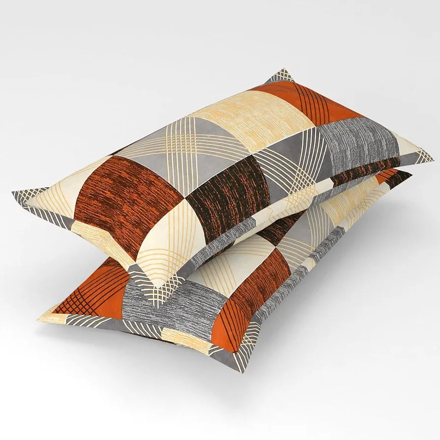 Homefab India 144 TC Microfiber Double Bedsheet with 2 Pillow Covers Checks Brown
