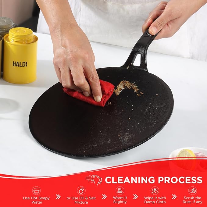 Vinod Legacy Pre Seasoned Cast Iron Roti/Chapati/Phulka Tawa with Handle - 26 cm | Naturally Non Stick Tawa