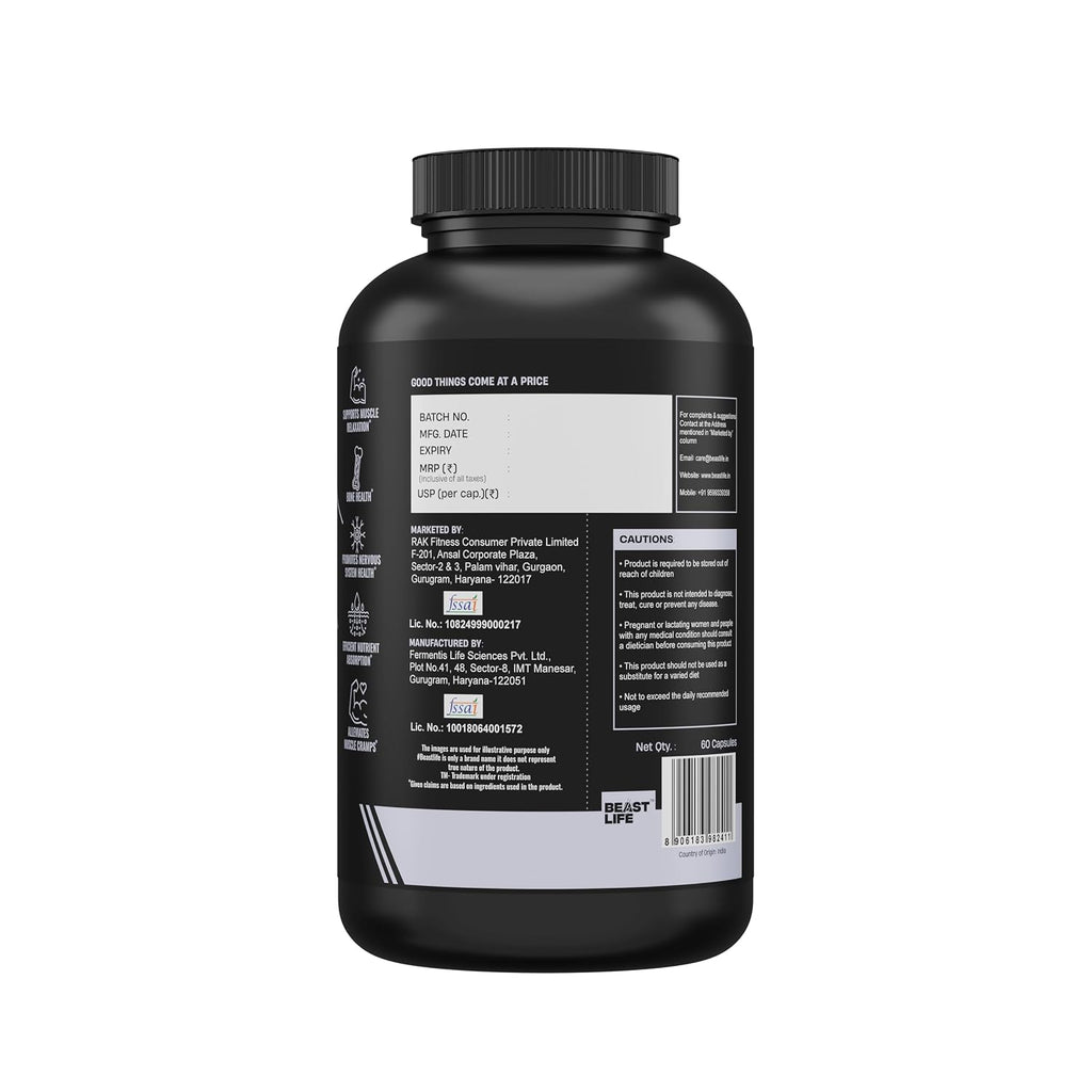BeastLife Triple Liposomal Magnesium | 3-in-1 Formula with Magnesium Glycinate, Magnesium Oxide & Liposomal Magnesium Oxide | Maximum Absorption | Supports Sleep, Stress & Mood | Muscle, Bone & Nerve Health | 60 Capsules