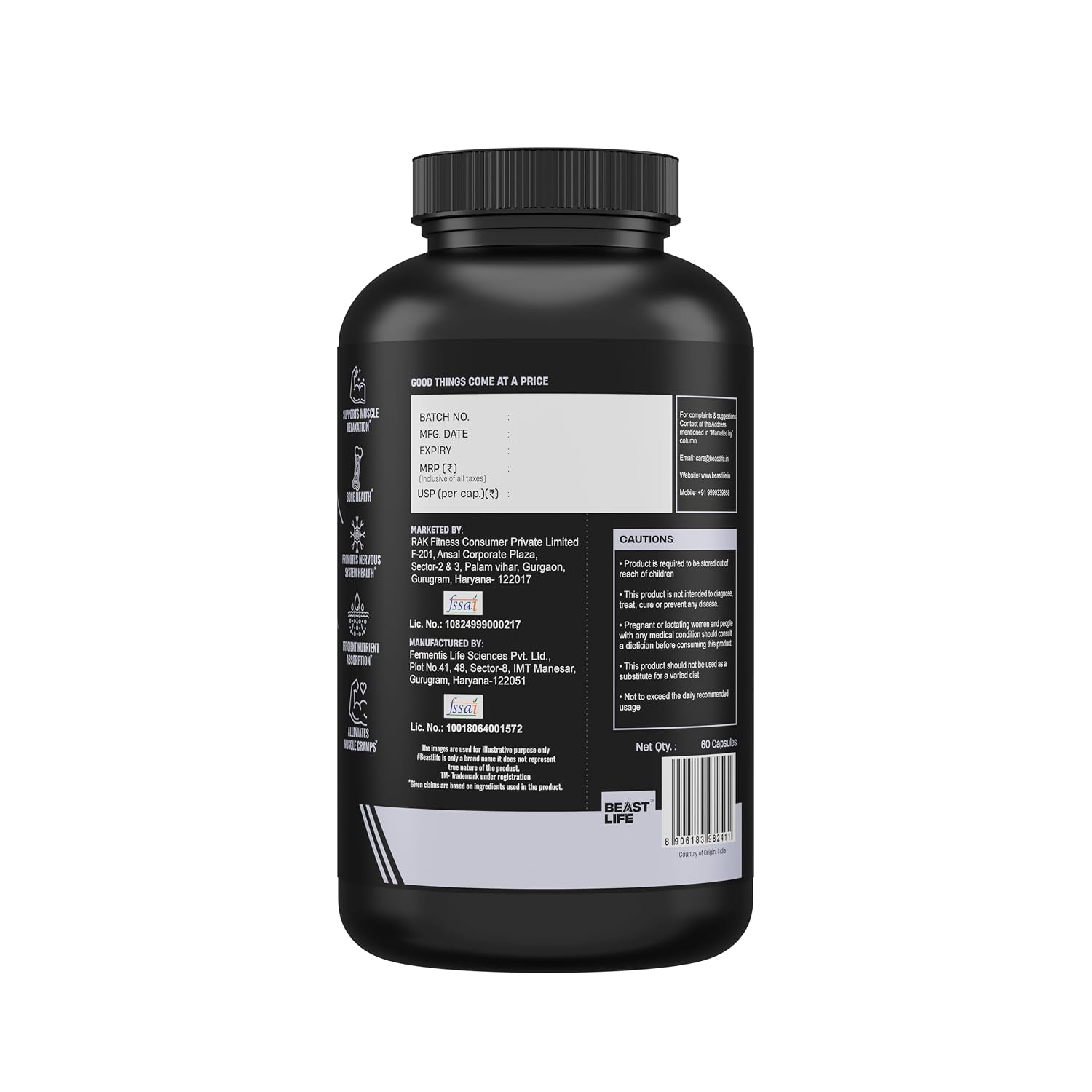 BeastLife Triple Liposomal Magnesium | 3-in-1 Formula with Magnesium Glycinate, Magnesium Oxide & Liposomal Magnesium Oxide | Maximum Absorption | Supports Sleep, Stress & Mood | Muscle, Bone & Nerve Health | 60 Capsules