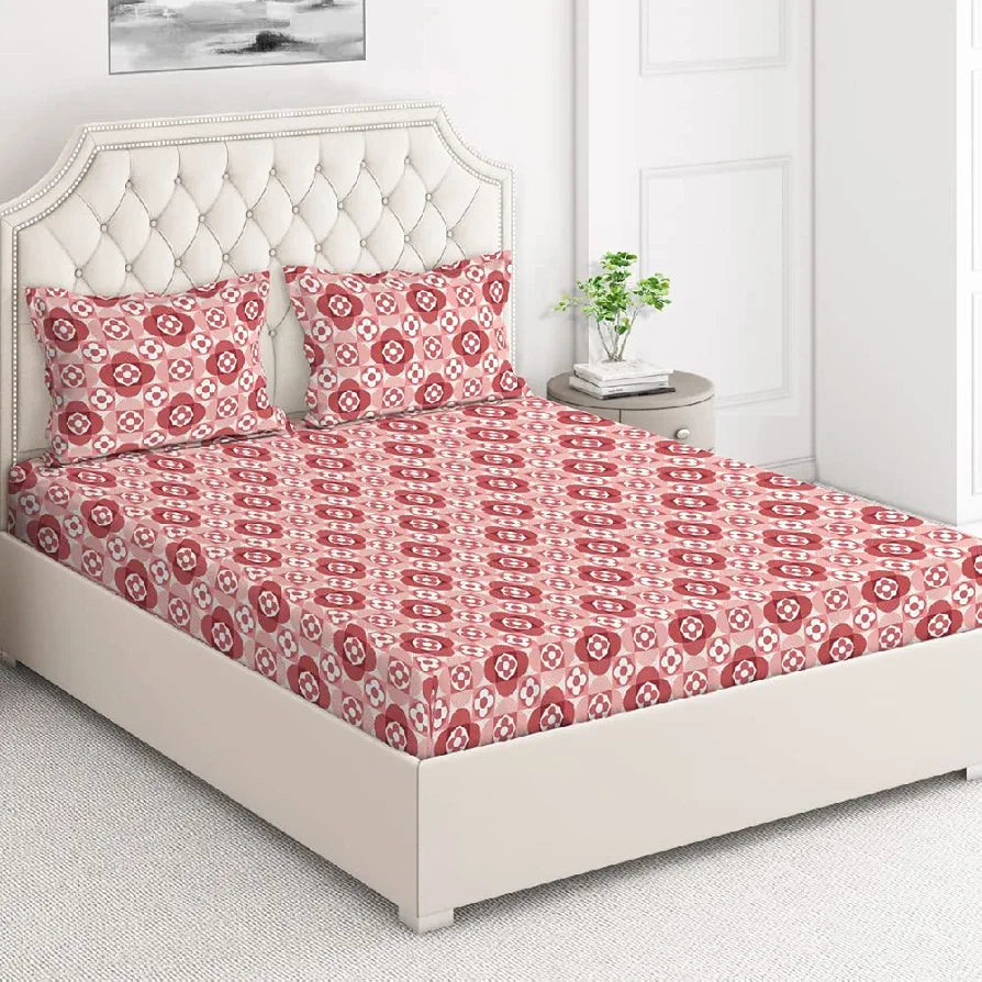 Layers Tivoli Cotton Bedsheet Set for All Seasons Lightweight 104 TC Queen Size Beige/Blue Color