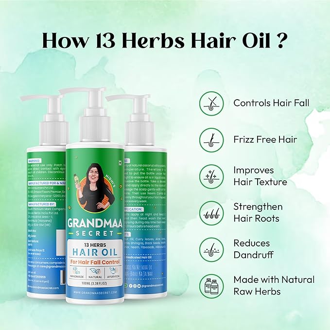 Nidhi's Grandmaa Secret 13 Herbs Hair Oil for Men & Women | Promotes Hair Growth & Reduces Hair Fall - 100 Ml