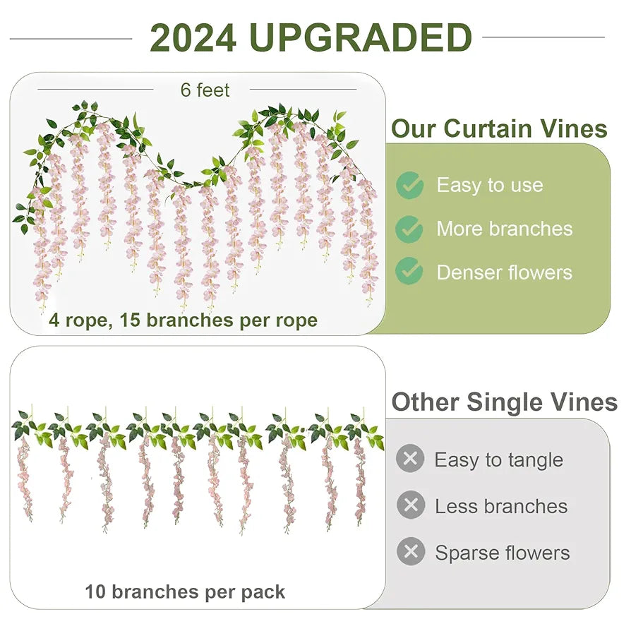 Wisteria Hanging Flowers 60 Branches Wisteria Flower Garland Decorations Pack of 4