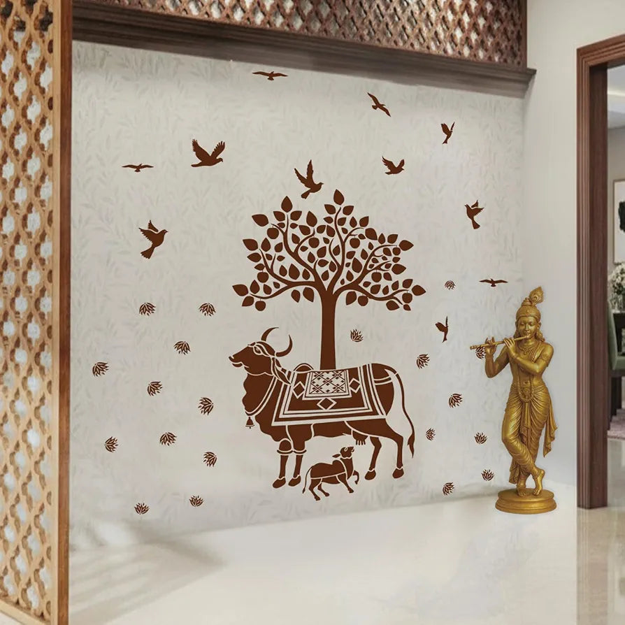 StickMe Kamdhenu Holy Cow and Calf Wall Sticker Self-Adhesive Premium Large - 210 x 210 cm