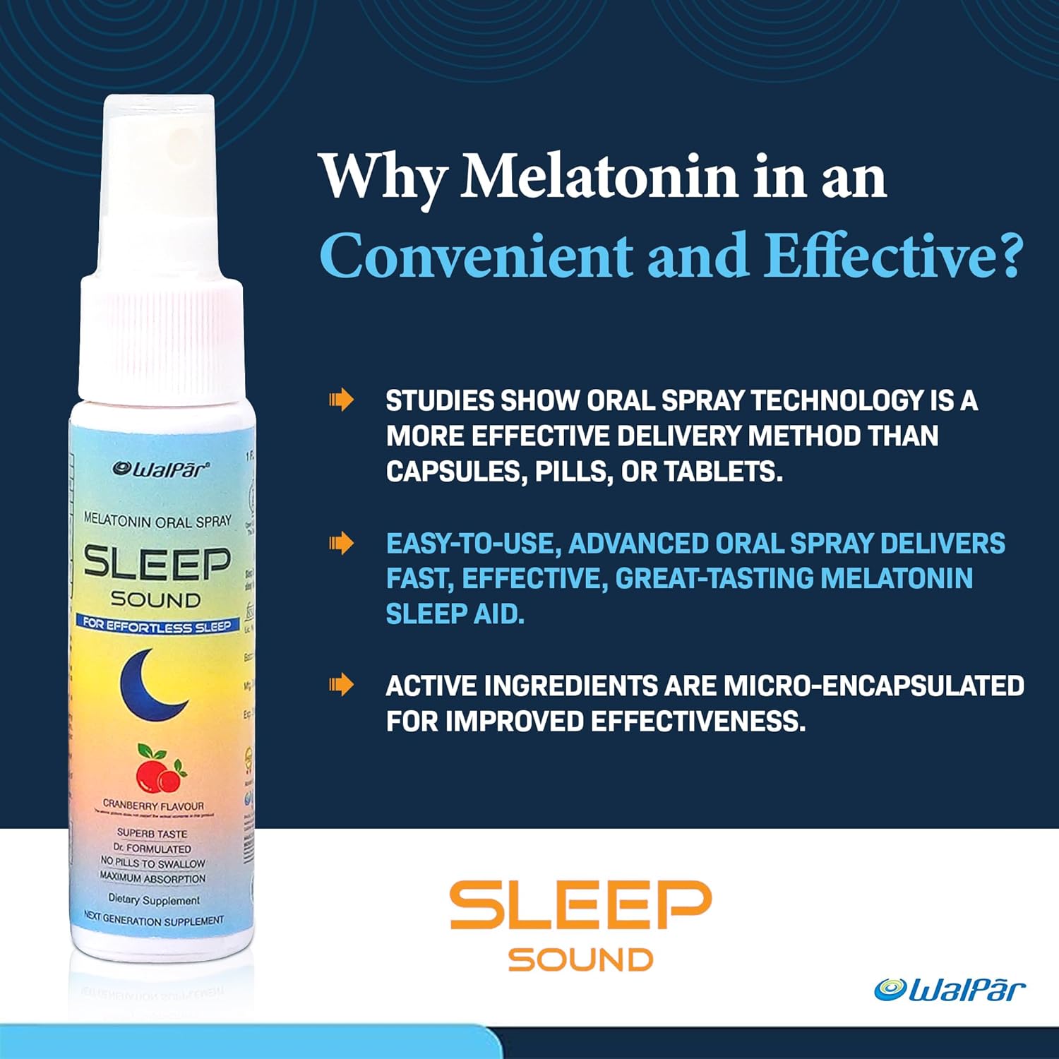WALPAR Sound Sleep Melatonin Oral Spray for effortless sleep Cranberry Flavour 30 ml, 70 grams
