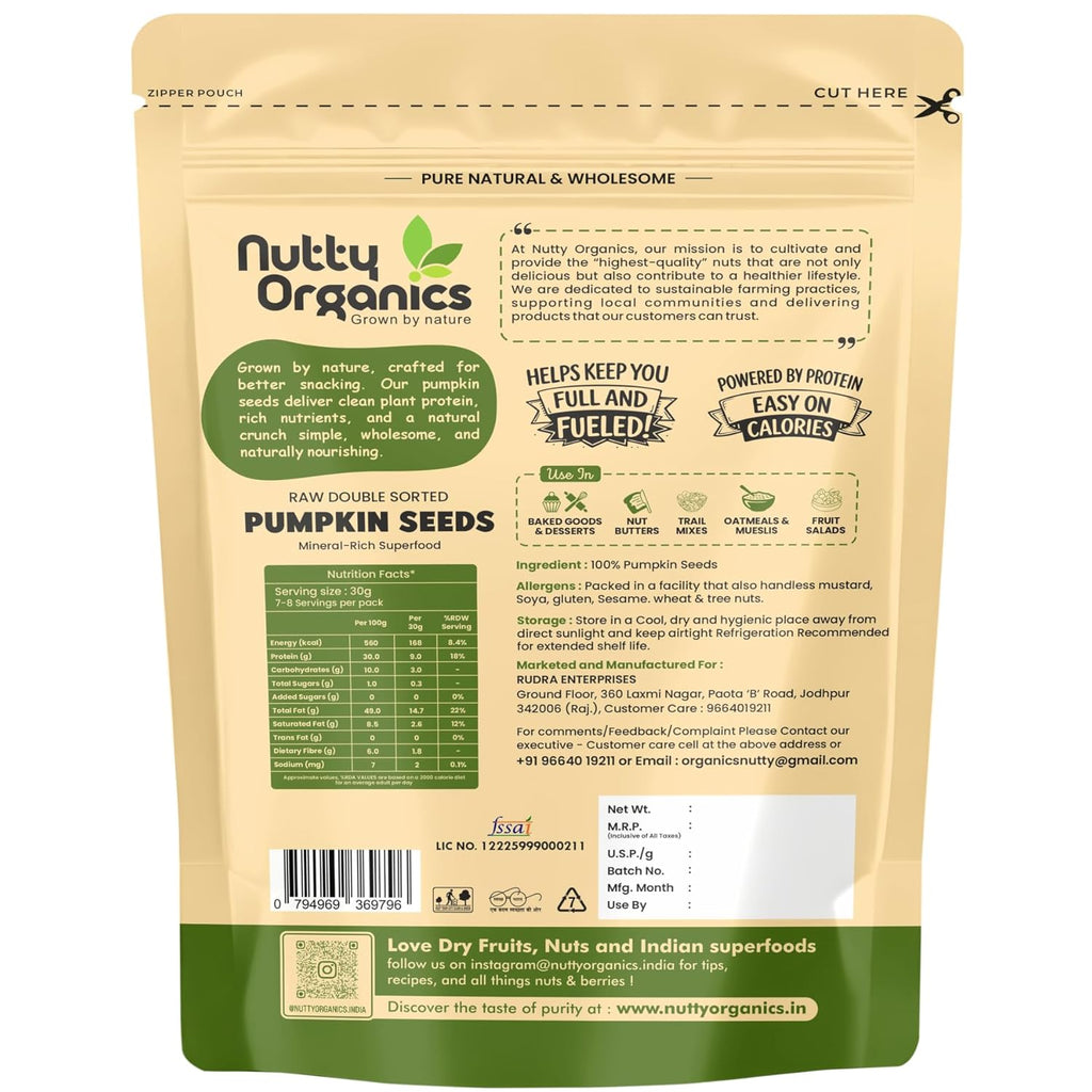 NUTTY ORGANICS Natural Pumpkin Seeds 200GM | Raw Pumpkin Seeds for Eating- Immunity Booster and Protein Rich Seeds | Healthy Diet Snacks | Weight Management