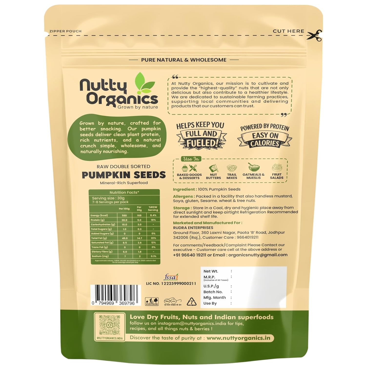 NUTTY ORGANICS Natural Pumpkin Seeds 200GM | Raw Pumpkin Seeds for Eating- Immunity Booster and Protein Rich Seeds | Healthy Diet Snacks | Weight Management