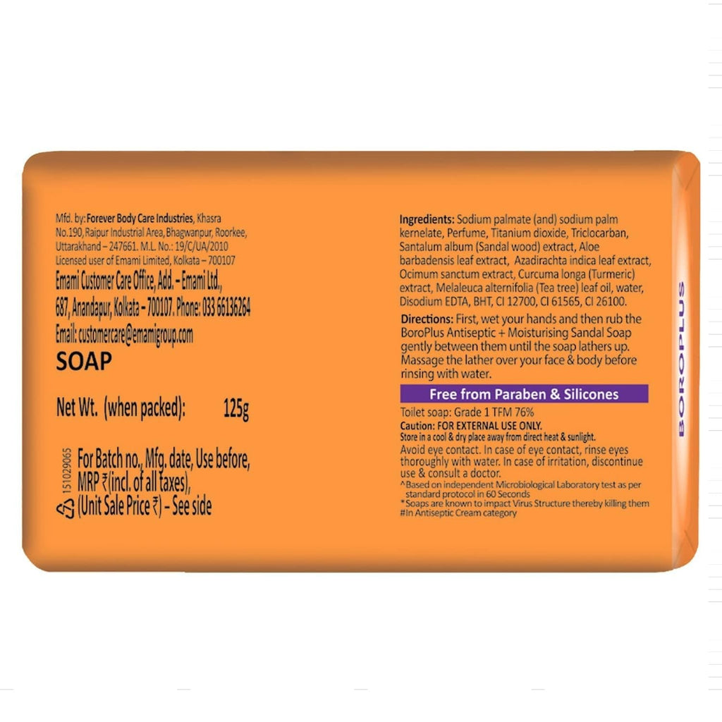 BoroPlus Antiseptic And Moisturising Bathing Sandal Soap With Sandal & Neem - 125 gms(Pack of 4)