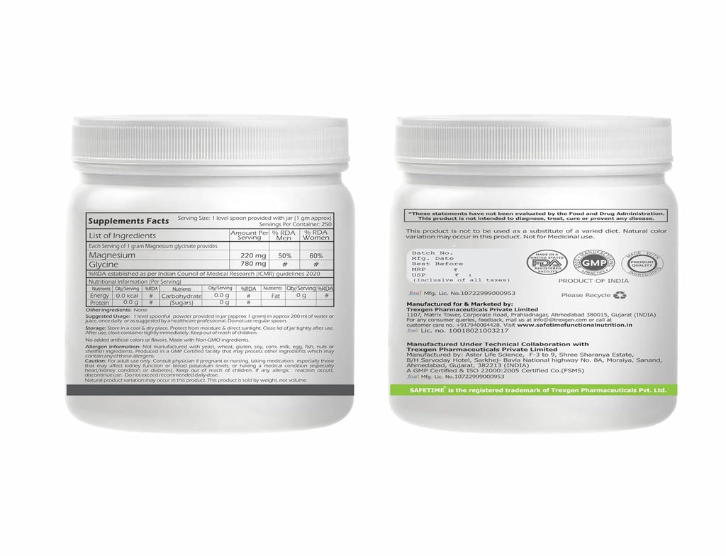 MagActiv MAGNESIUM GLYCINATE PURE POWDER 250 GRAM, 22% Magnesium 78% Glycine, Heart, Sleep, Bone,Metabolism, Migraine, Relaxation, Stress Support (250 gram) (Pack of 1)