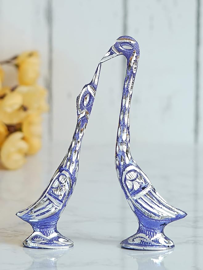 Ecraftindia 7 Inch Blue Kissing Swan Couple Handcrafted Decorative Figurine