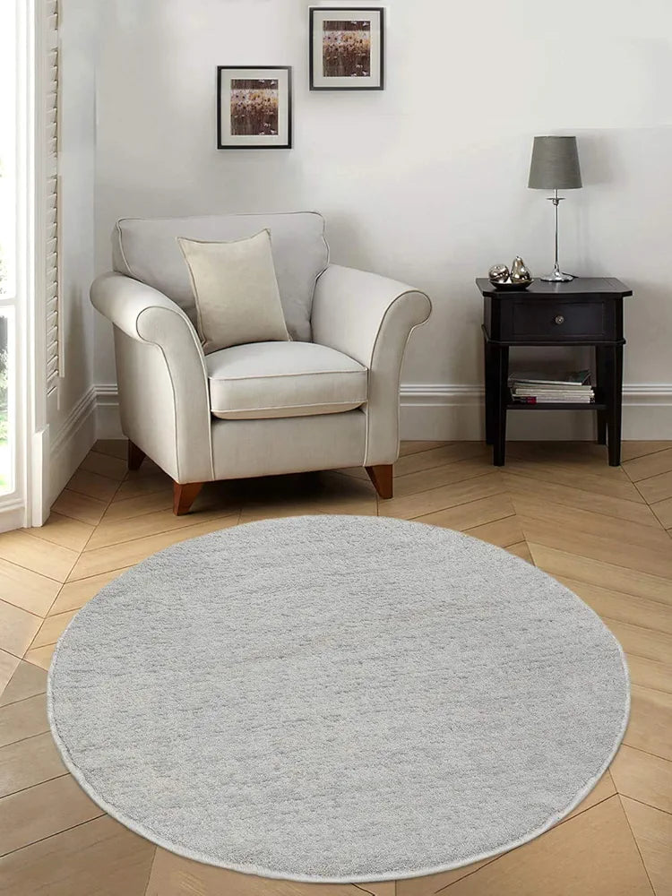 Saral Home Neon Shaggy Yarn Anti-Skid Round Mats Colour Grey