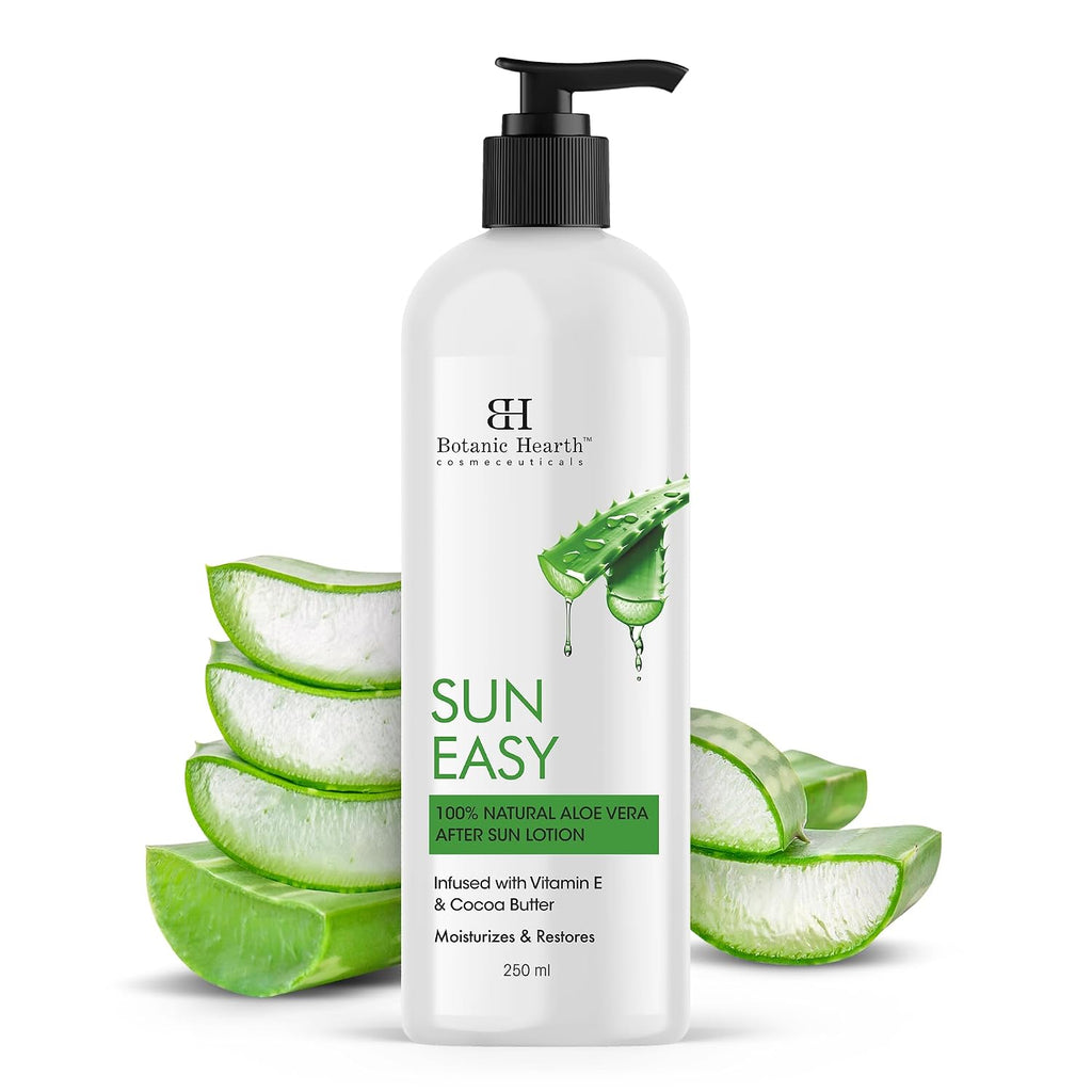 Botanic Hearth Sun Easy 100% Natural Aloe Vera After Sun Lotion, 250 ml - Soothing & Hydrating Sunburn Relief, Non-Greasy Formula Men & Women