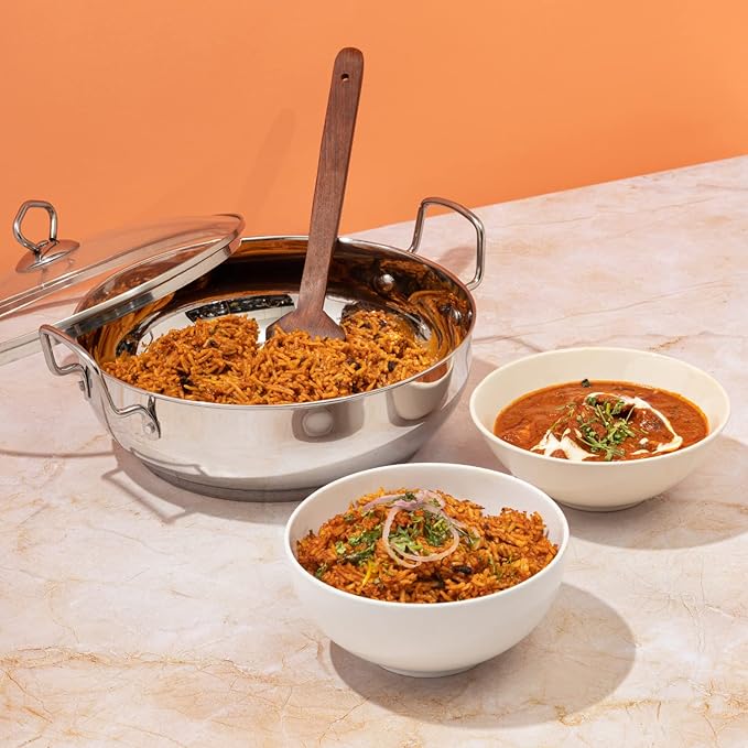 Vinod Stainless Steel Kadhai with Glass Lid - 2.7 Litre, 24cm | Extra Thick, SAS Heavy Bottom | Kadai for Cooking