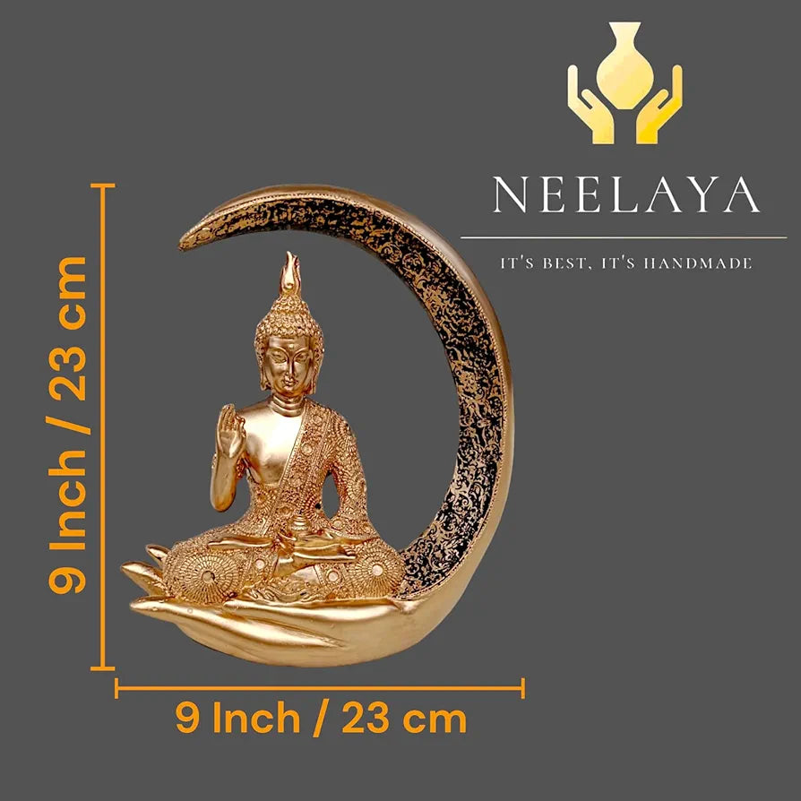 Neelaya Antique Meditating Moon Buddha Showpiece Polyresin Idol Statue Gold