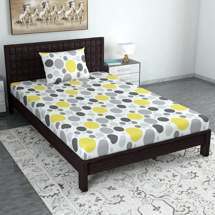 Divine Casa Bedsheet for Single Size Bed 144 TC Cotton Bedsheet for Single Size Bed with 1 Pillow Cover  Geometric Colour Grey Lagoon