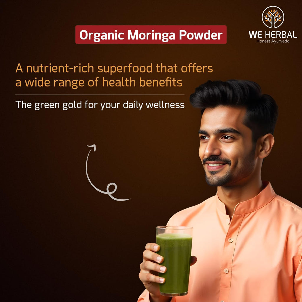 WE HERBAL Organic Moringa Powder 250gm, Natural Drumstick Leaf Powder, Helps Reduce Bad Cholesterol, Rich in Vitamins Minerals and anti-oxidants, improves digestion and metabolism , Supports Immunity, increase Energy levels and Overall Wellness