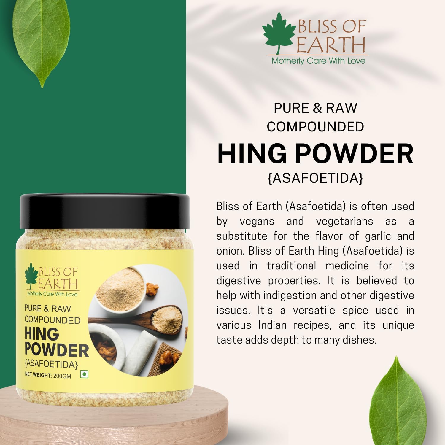 Bliss of Earth 100% Pure Hing (Asafoetida) Powder- Aromatic Spice for Flavorful Cooking 200gm