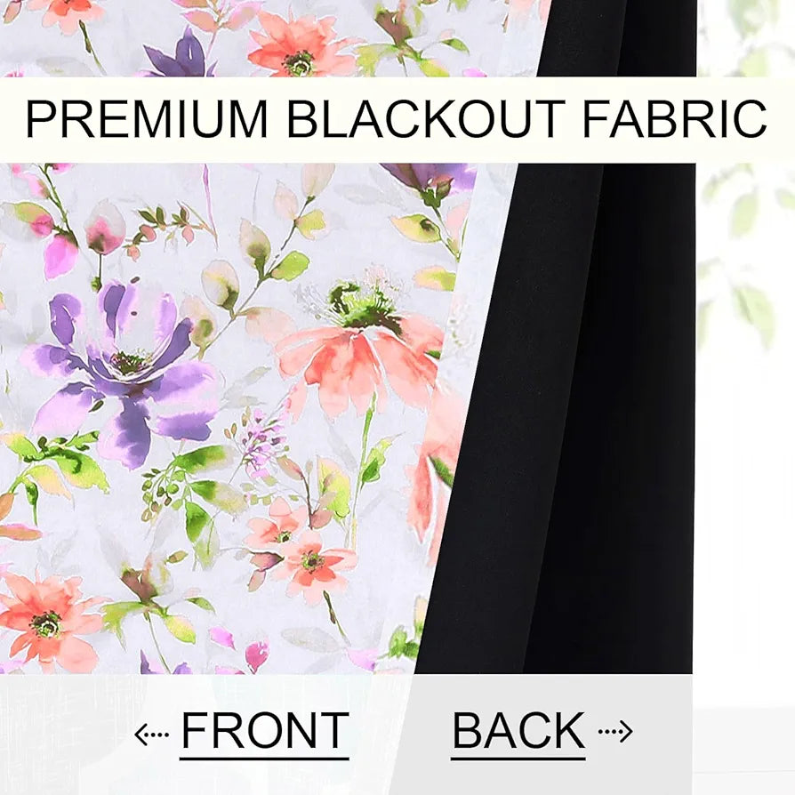 Cloth Fusion Blackout Printed Premium Door Curtains 7 Feet Long Set of 2 Purple Lotus