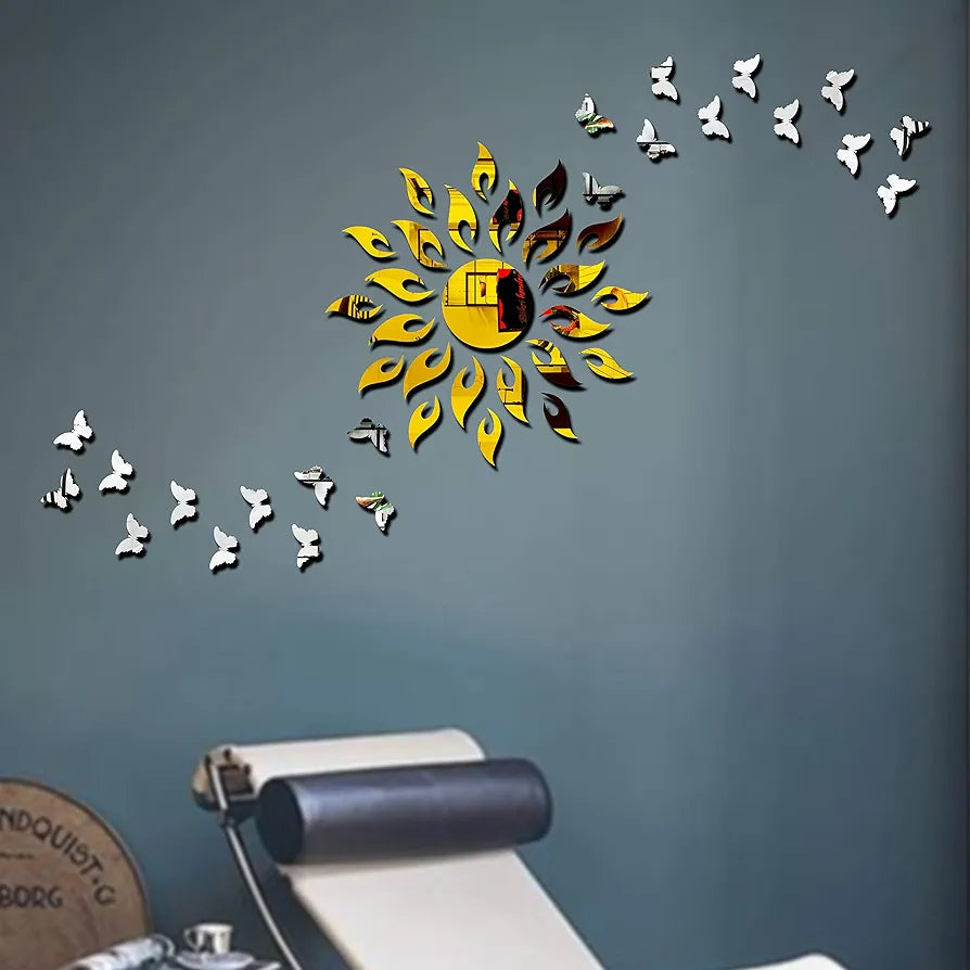 Bikri Kendra Sun Golden 20 Butterfly Silver Acrylic Animals Wall Refrigerator Sticker Gold
