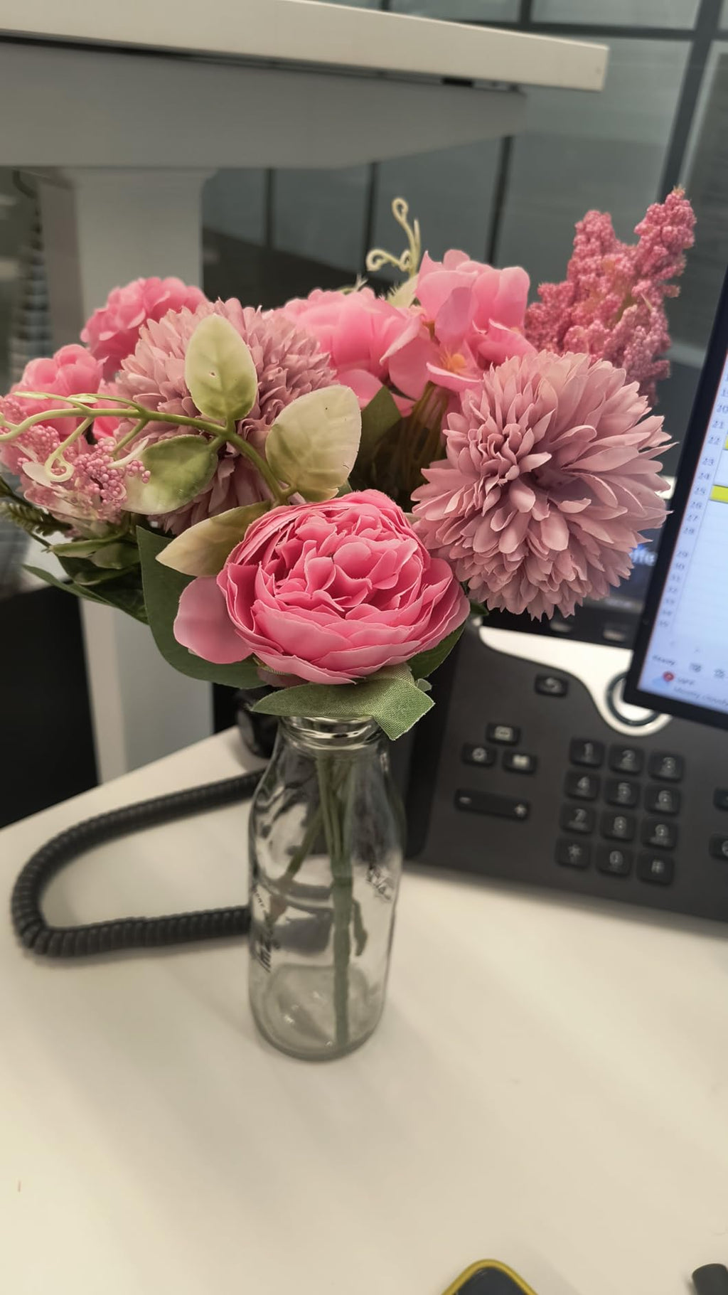 Artificial Multiflora Flower Roses Fake Sticks Bunch Without Vase Pink Fabric