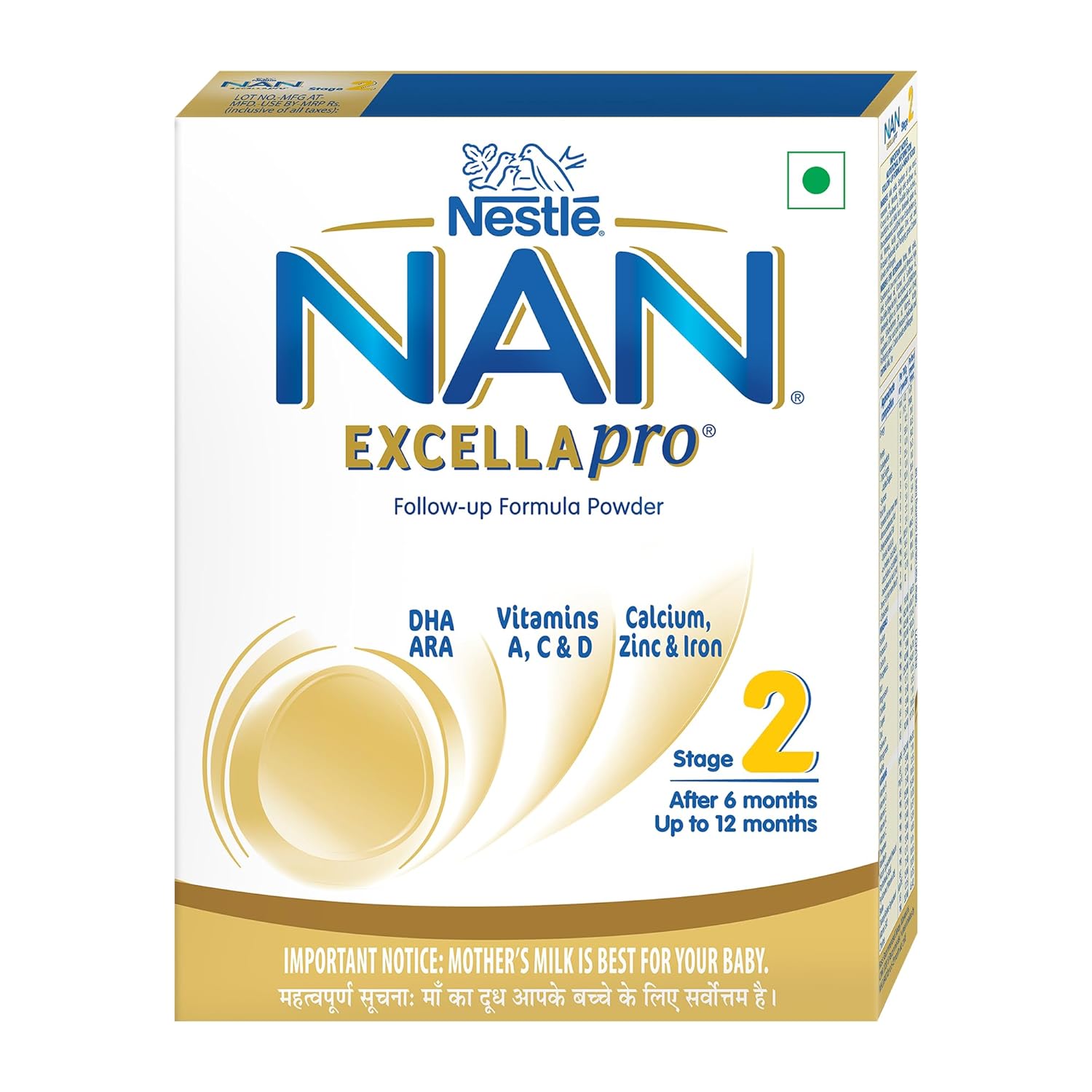 NestlÃ© NAN EXCELLAPRO Nan Stage 2 Follow-Up Formula Milk Powder For Babies, 6-12 months, with DHA, ARA, 400g Pouch in Box
