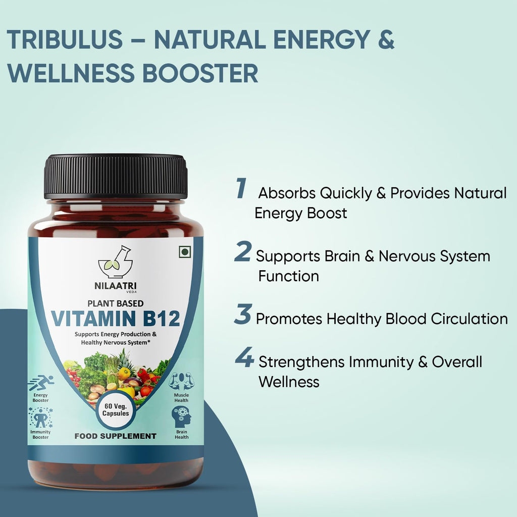 Plant Based Vitamin B12 Supplement, 60 Vegetarian Capsules, Energy and Immunity Booster