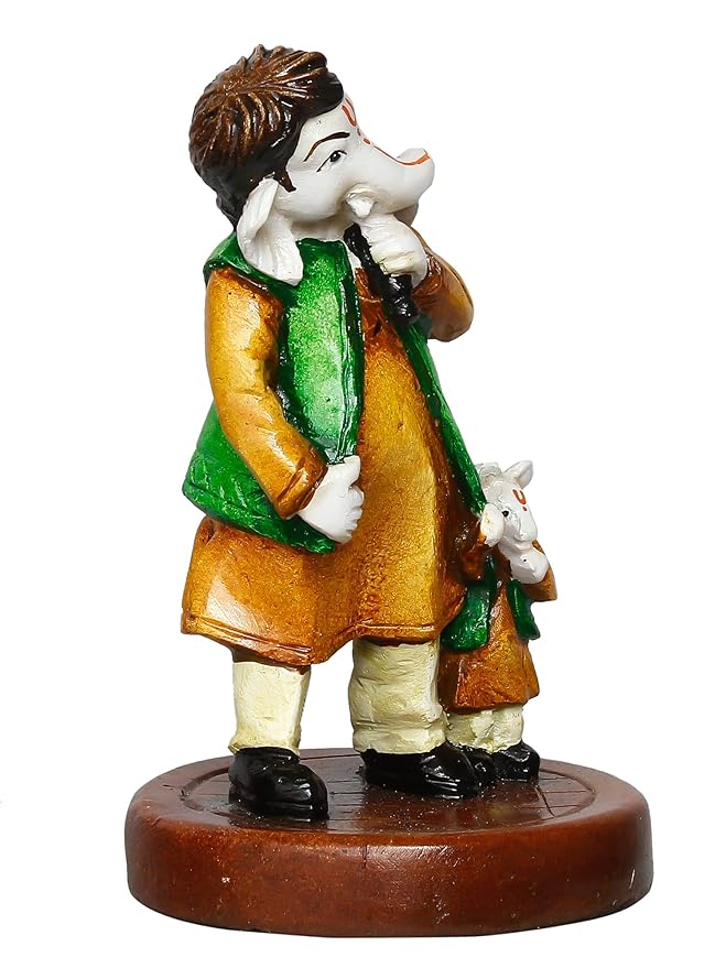 Ecraftindia Handcrafted Polyresin Lord Ganesha Idol Singing With Mushak Statue Decorative Showpiece Perfect for Music Lovers