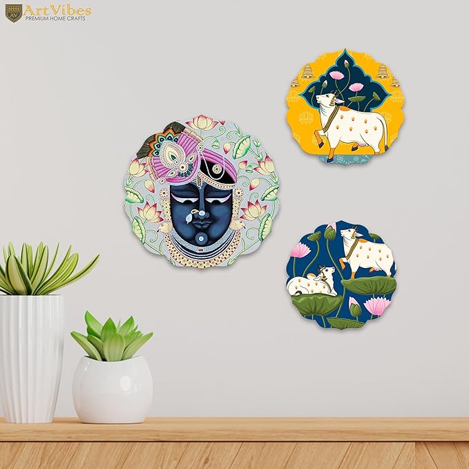 Artvibes Pichwai Designer Wooden Wall Hanging Decor | Door Hanging Painting Art Item