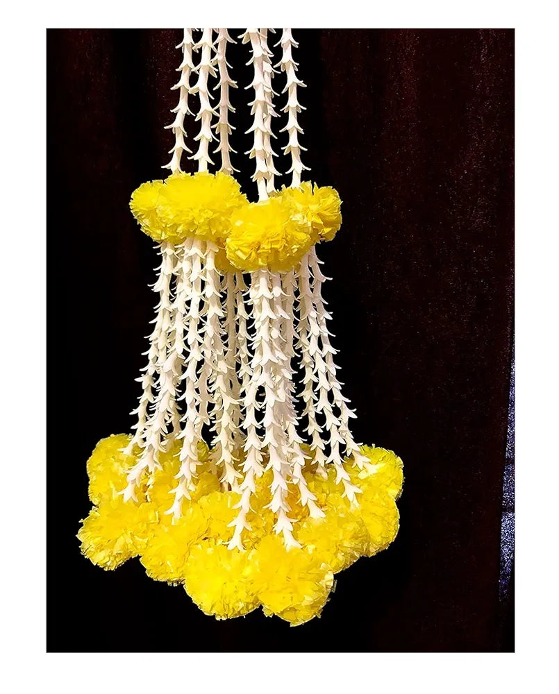 Artificial Rajnigandha Clustered Fluffy Marigold Strings 2.33 ft  Pack of 6 Yellow
