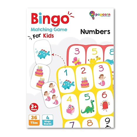 Popcorn Games & Puzzles Bingo Number Matching Game for 3+ Kids Improves Focus & Concentration Vocbulary