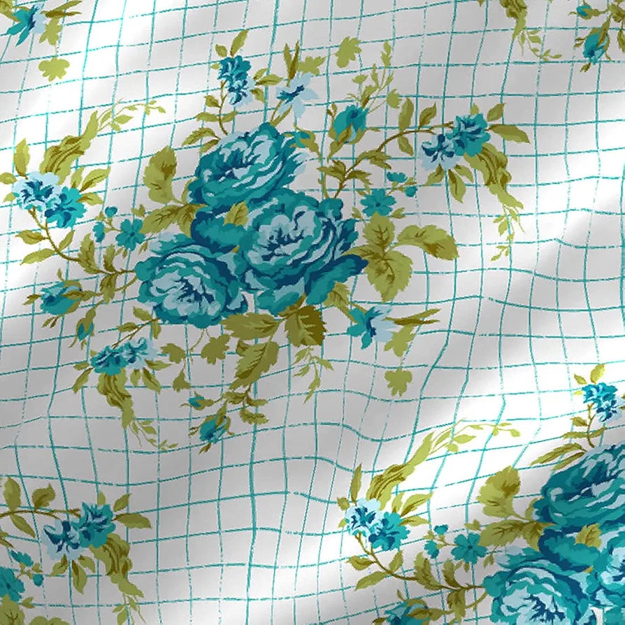 Layers California Bedsheet Set for All Seasons Lightweight, Moisture Absorbent 225 CVC King Size White & Blue Floral Pattern