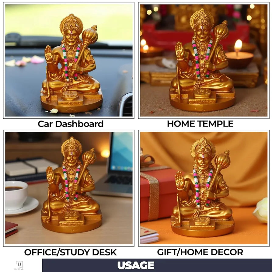 Unovate Resin Hanuman Idol for Car Dashboard Gold