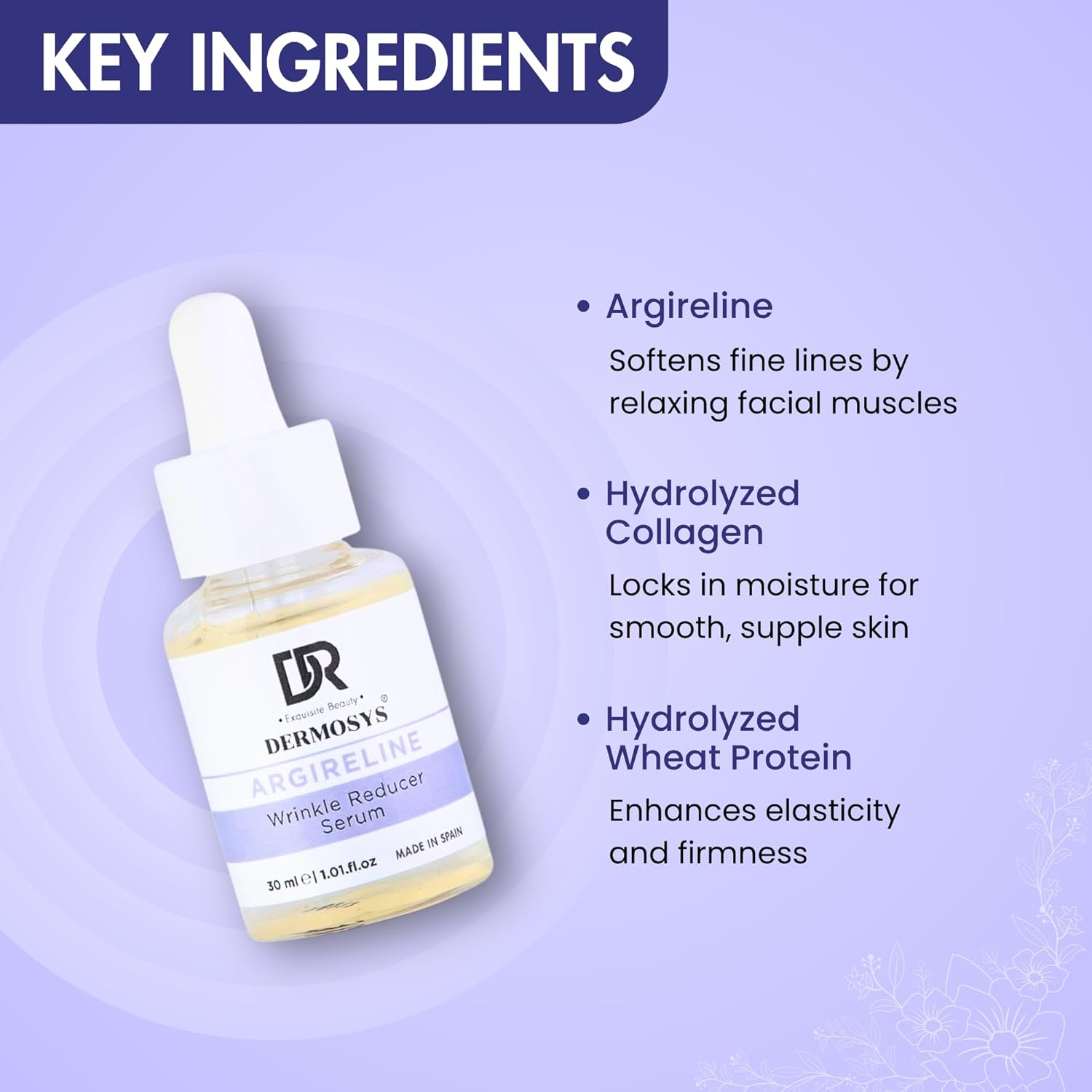 DERMOSYS Argireline Wrinkle Reducer Serum | With Collagen & Hydrolyzed Wheat Protein | Hydrating & Anti-Aging | Daily Use Serum | For All Skin Types - 30ml
