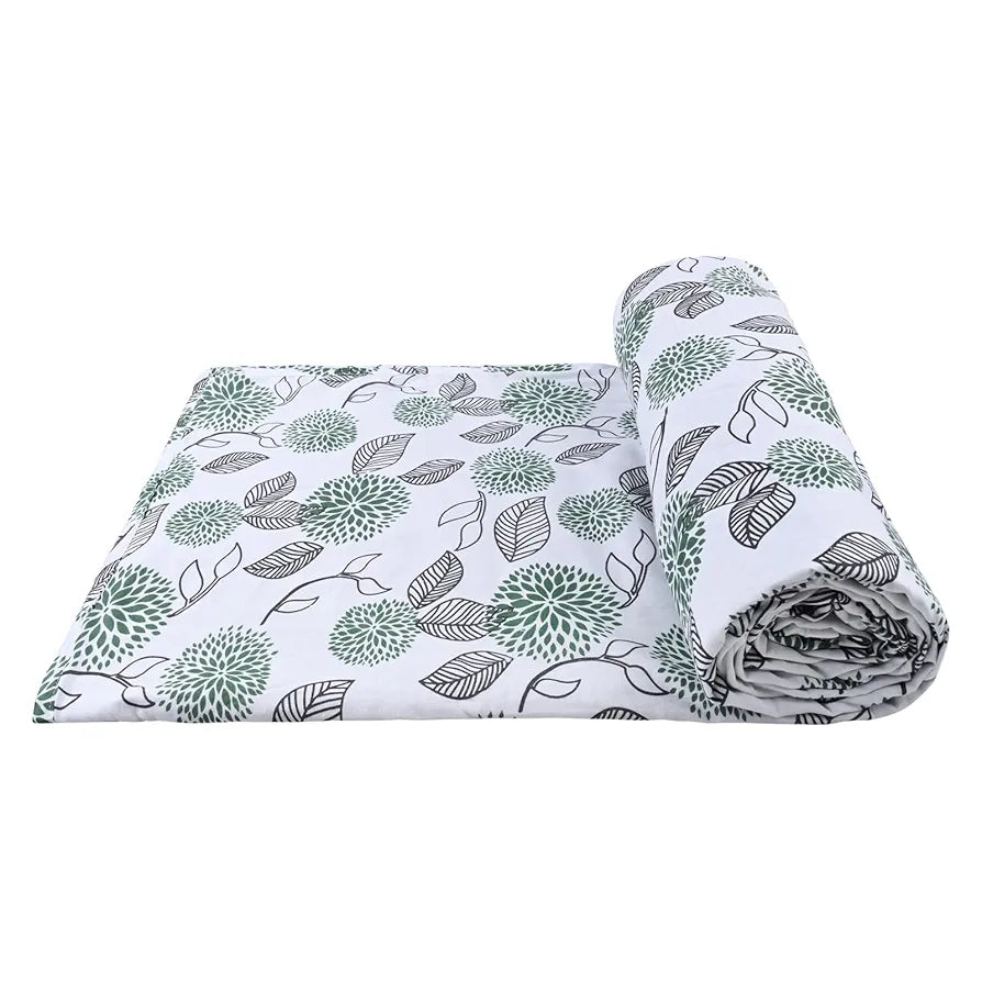 Trance Home Linen Pure Cotton Reversible Dohar Double Bed Size Ac Blanket Comforter Soft Light-Weight Bed Blanket Colour Spring Green Blue Leaves