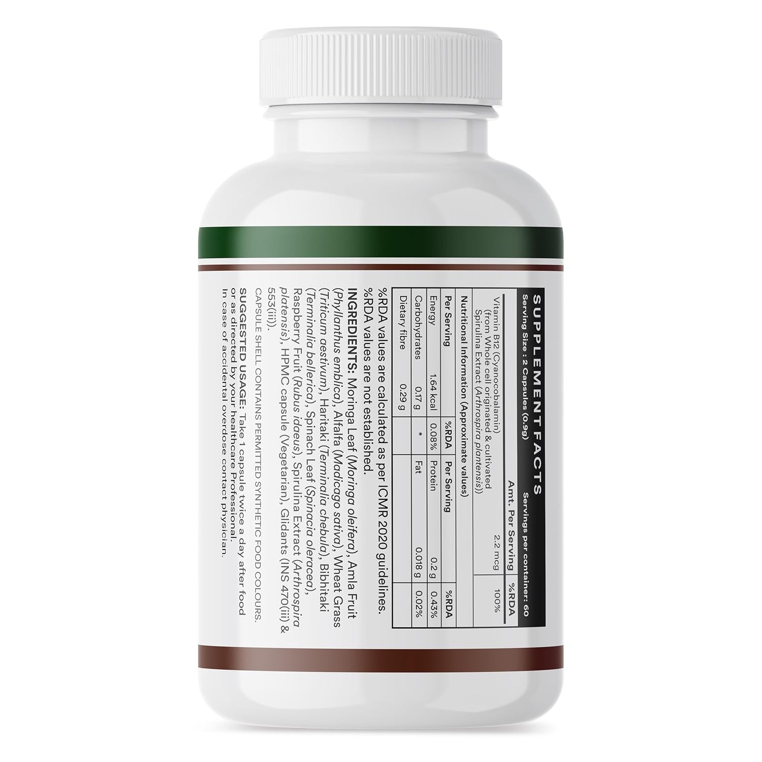 INLIFE Plant Based Vitamin B12 Supplements for Men & Women | Supports Nerve Health & Brain Health | Superfood Formula | B12 from Spirulina Extract - 120 Vegetarian Capsules (Pack of 1, 120)