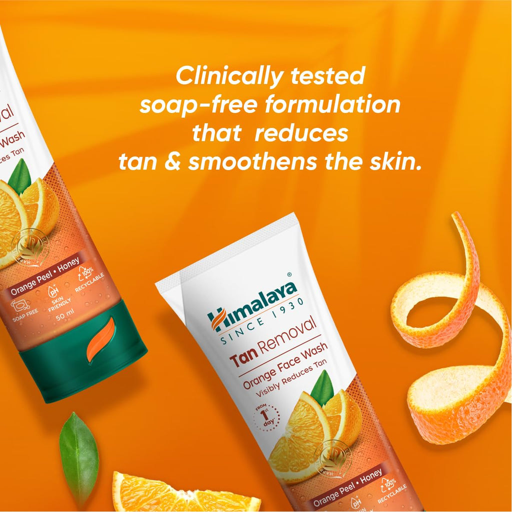Himalaya Tan Removal Orange Face Wash | Deeply Cleanses & Reduces Tan | with Orange Peel, Papain & Honey | Exfoliates Dead Skin | Dermatologically Tested | For Men & Women | 50ml