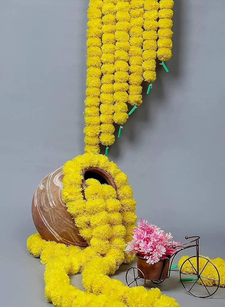 Artificial Marigold Garland Mala Flower Genda Phool Long for Decoration Yellow
