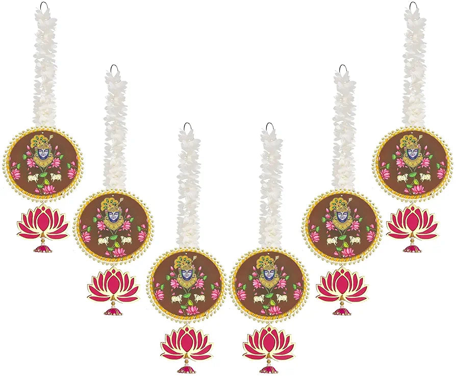 Handmade Artificial Shree Nath Ji Decorative Hanging with Lotus & Garland Set of 6