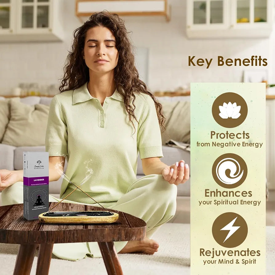Simply Vedic Lavender Incense Sticks with Holder – 135 Handmade Charcoal-Free Agarbatti