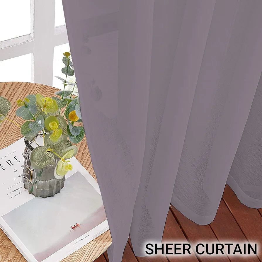Cloth Fusion Plain Cotton Feel Sheer Door Curtains 9 Feet Long Set of 2 Semi Parda Lavender
