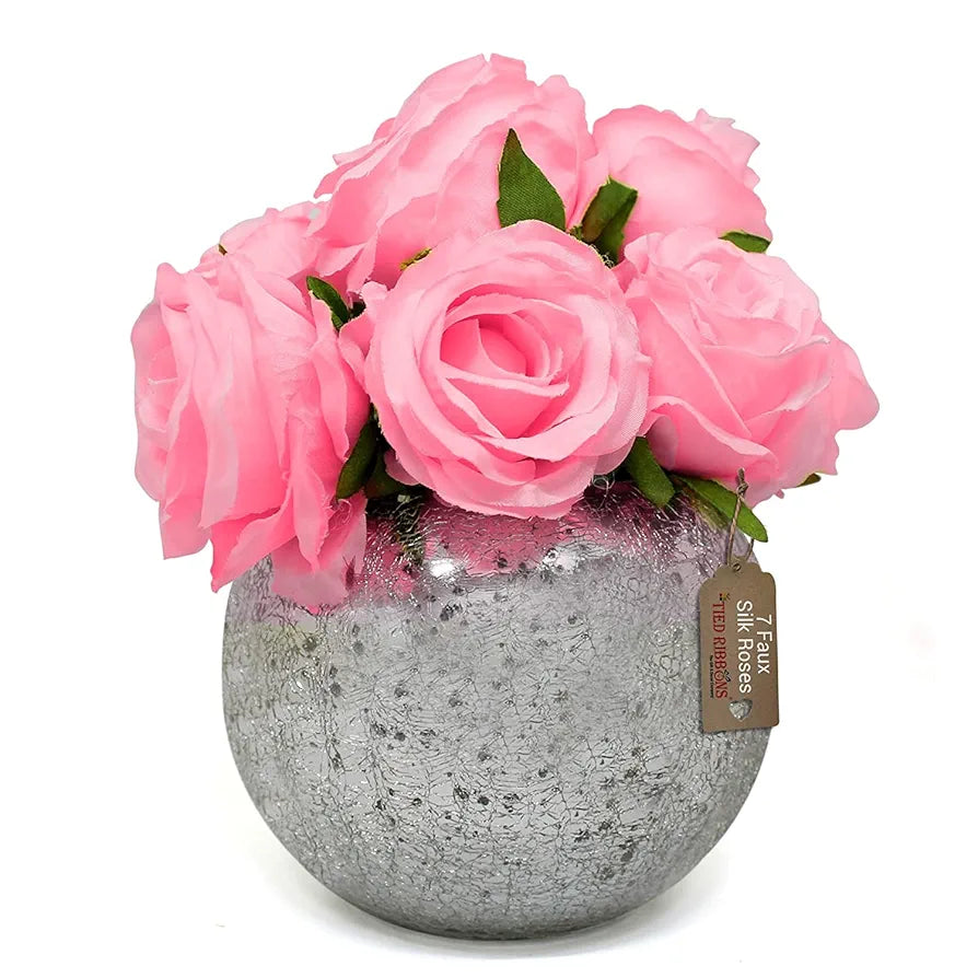 Artificial Flower with Glass Vase Pink