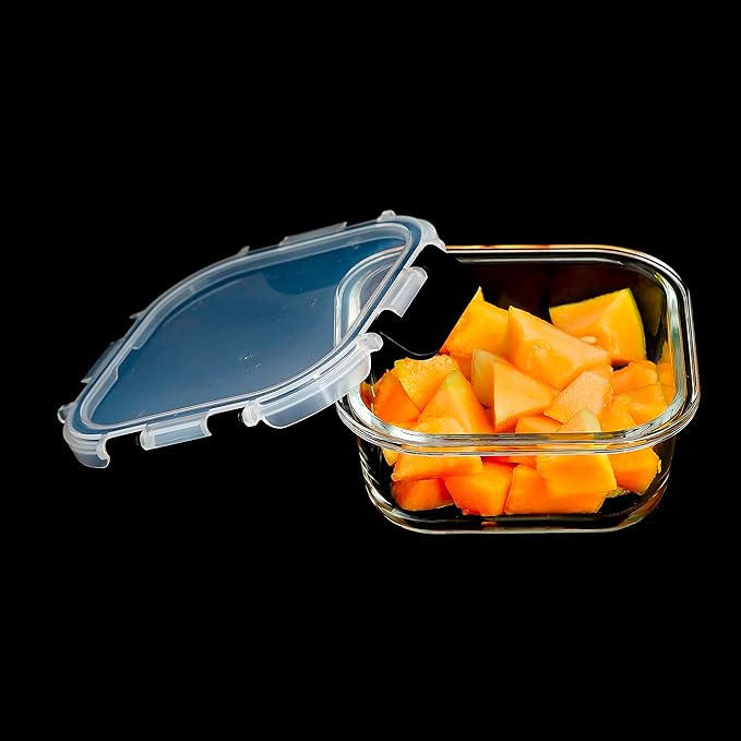 Femora Borosilicate Square Microwave Oven Safe Glass Container With Dectahable & Break Free Lid | Black Color | 800 Ml