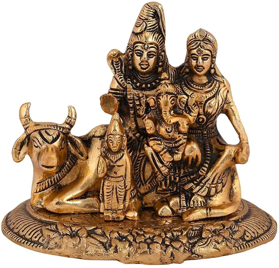 Handcrafted Shiva Parvati Ganesh Idol Shiv Parivar Murti Statue Sculpture Lord Shiva Idols Family Sitting On Nandi Showpiece