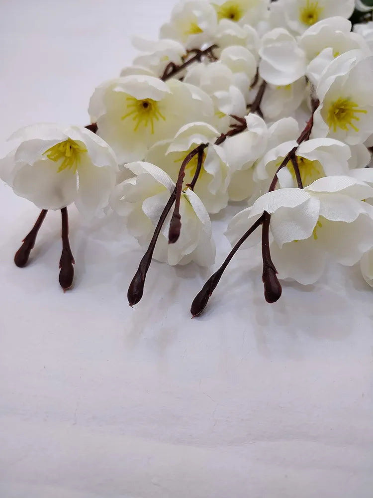 Artificial Flowers Bunch Cherry Blossom Ideal for vase Without vase White 55 cm Height Fabric